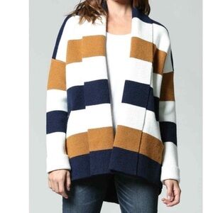 Fate Navy, White, and Tan Striped Cardigan